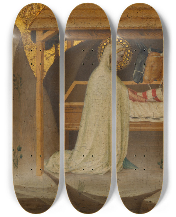 Triptych art skateboard deck of Puccio Di Simone The Nativity by Puccio di Simone (1340-1362)