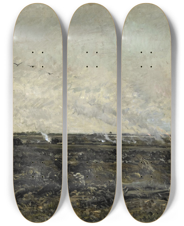 Triptych art skateboard deck of Charles Franois Daubigny October by Charles Francois Daubigny (1817-1878)