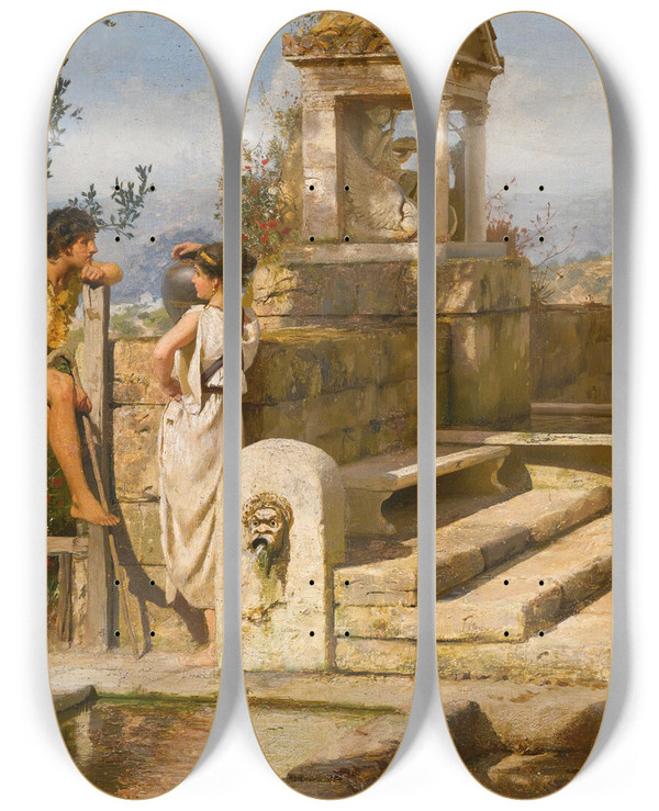 Triptych art skateboard deck of Henryk Siemiradzki Conversation By The Spring by Henryk Siemiradzki (1843-1902)