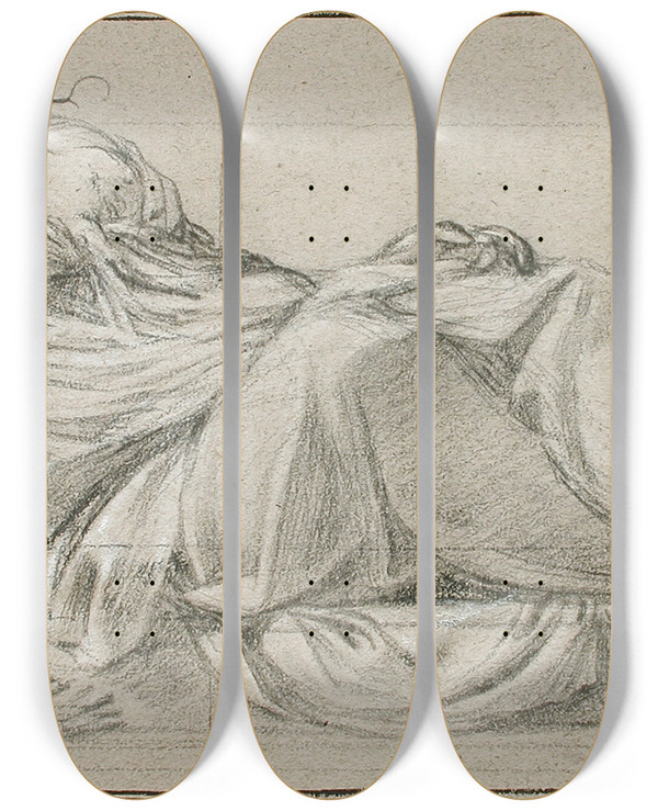 Triptych art skateboard deck of Simon Vouet Reclining Model by Simon Vouet (1590-1649)