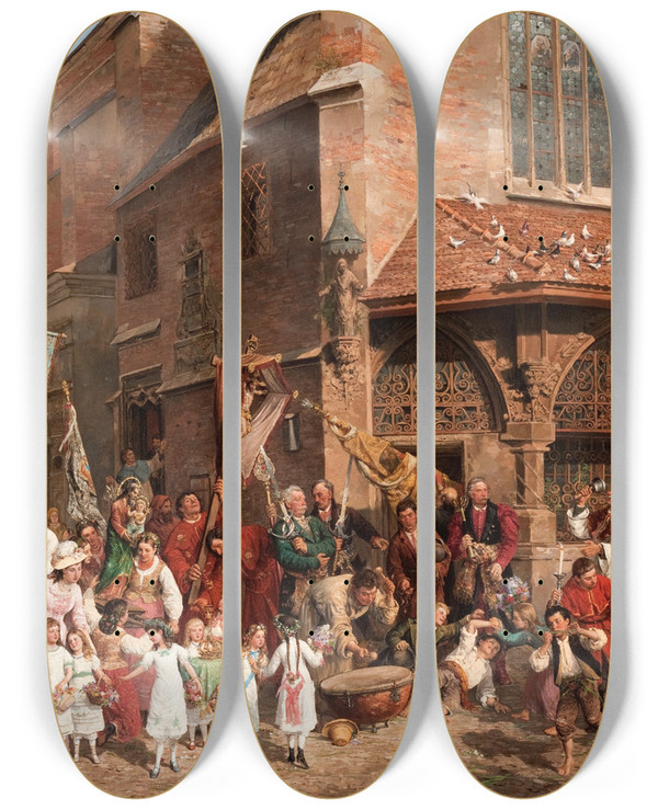 Triptych art skateboard deck of Hipolit Lipiski The Corpus Christi Procession by Hipolit Lipinski (1846-1884)
