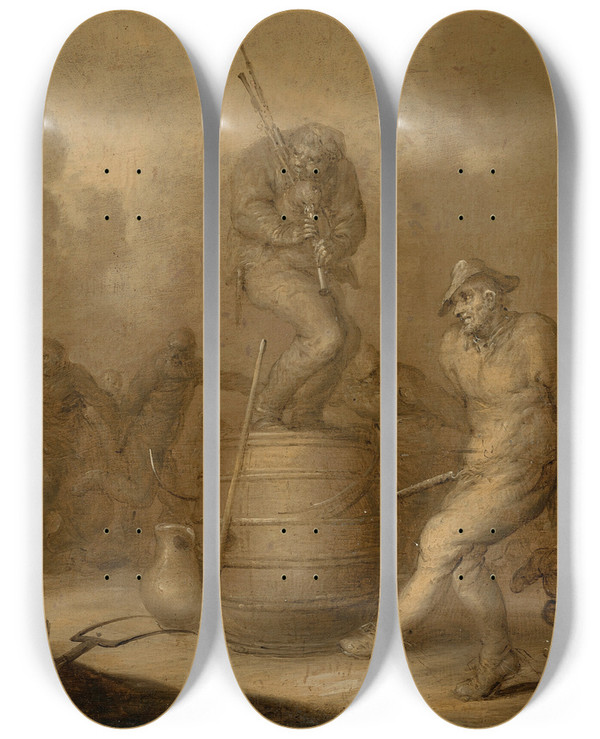 Triptych art skateboard deck of Adriaen Van De Venne Hoe Drolliger Hoe Beter En Brunaille by Adriaen van de Venne (1589-1662)