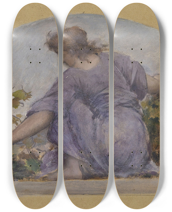 Triptych art skateboard deck of Franois Lafon La Vendange by Francois Lafon (1846-1920)