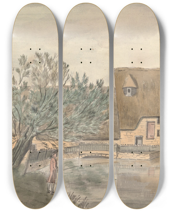 Triptych art skateboard deck of Capt Francis Grose Nun Mill Northamptonshire by Capt Francis Grose (1731-1791)