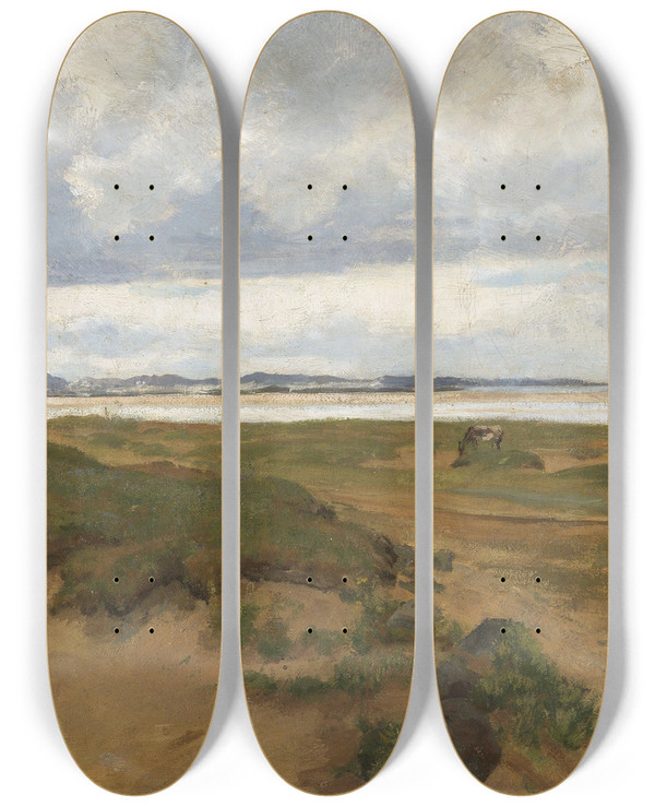 Triptych art skateboard deck of Kitty Kielland Landscape From Ogna At Jren by Kitty Kielland (1843-1914)