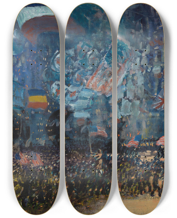 Triptych art skateboard deck of George Luks Armistice Night by George Luks (1866-1933)
