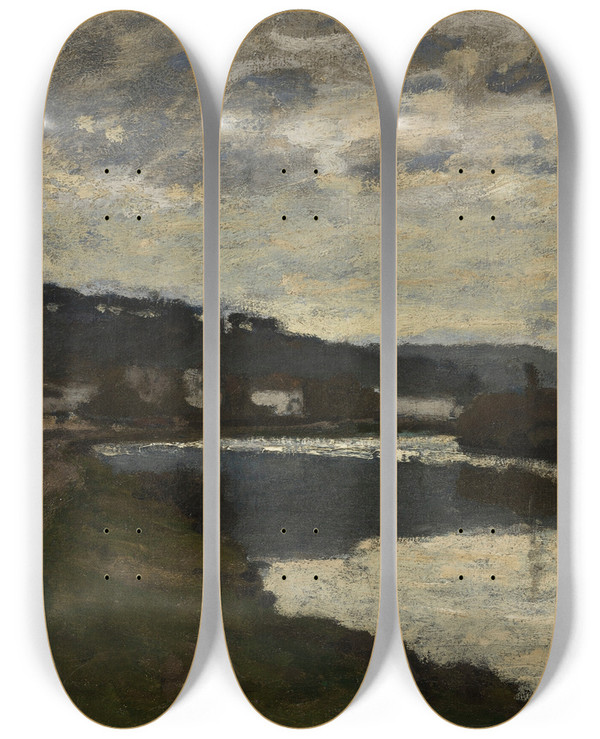 Triptych art skateboard deck of Claude Monet La Seine Bougival_2 by Claude Monet (1840-1926)