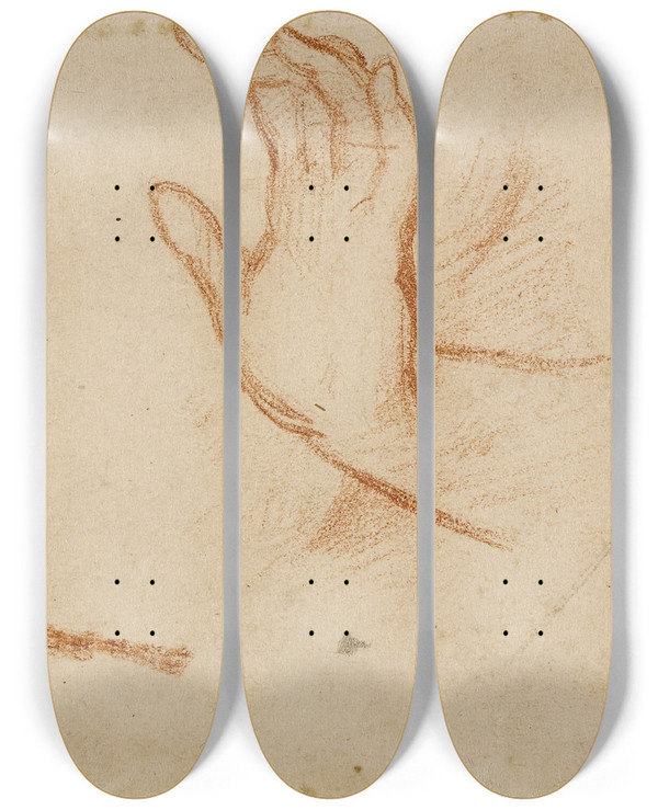 Triptych art skateboard deck of Narcissevirgile Diaz De La Pea Etude De Mains Iii by Narcisse-Virgile Diaz de La Pea (1808-1876)
