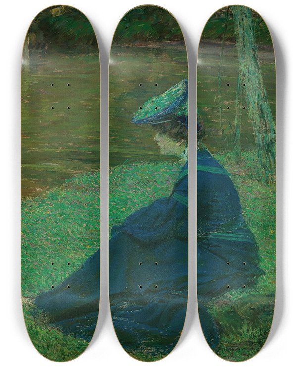 Triptych art skateboard deck of Max Kurzweil Martha Kurzweil Am Ufer In Pontaven by Max Kurzweil (1867-1916)