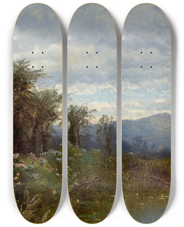 Triptych art skateboard deck of Alfred Thompson Bricher North Conway New Hampshire by Alfred Thompson Bricher (1837-1908)
