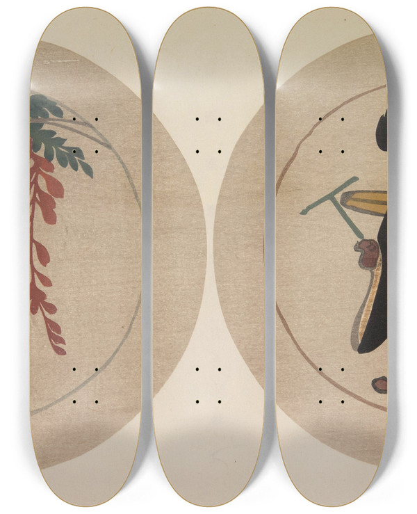Triptych art skateboard deck of Asai Ch Mokugo Zuansh Pl20 by Asai Ch (1856-1907)