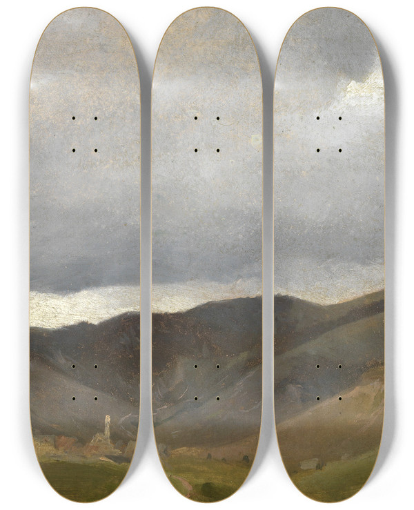 Triptych art skateboard deck of Eugen Bracht Blick Auf Das Herzogenhorn Bei Bernau by Eugen Bracht (1842-1921)