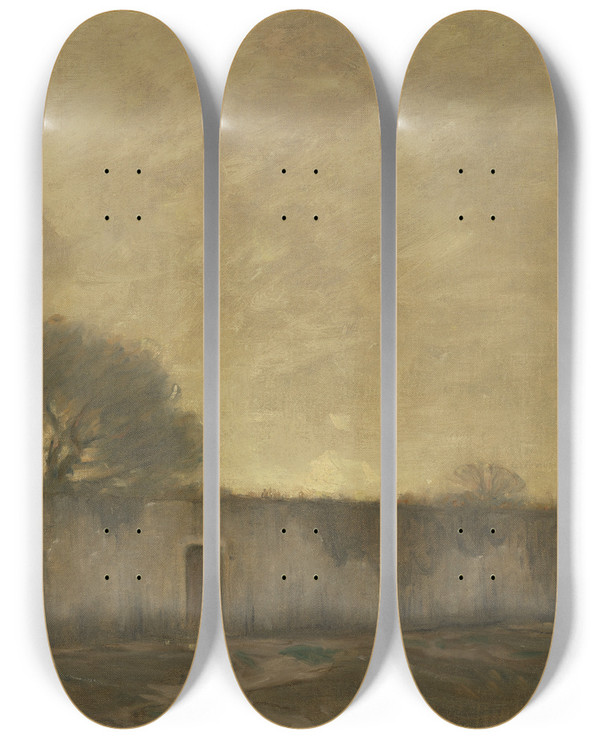 Triptych art skateboard deck of Charles Holmes The Garden Wall by Charles Holmes