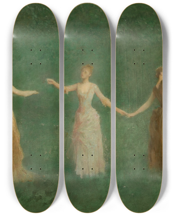 Triptych art skateboard deck of Thomas Wilmer Dewing Summer by Thomas Wilmer Dewing (1851-1938)