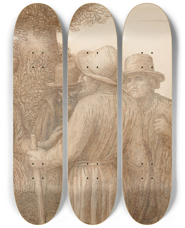 Triptych art skateboard deck of Alphonse Legros Group De Fermiers by Alphonse Legros (1837-1911)