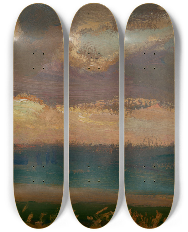 Triptych art skateboard deck of Jan Stanislawski Fields At Proszowice by Jan Stanislawski (1860-1907)