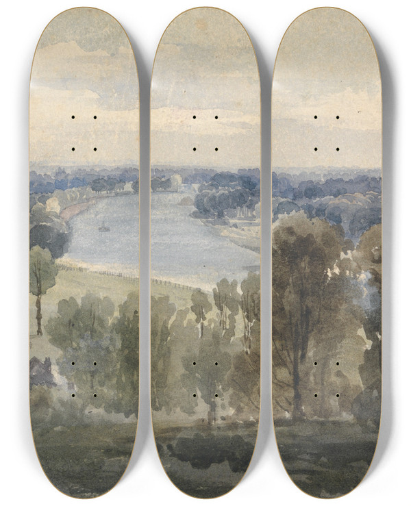 Triptych art skateboard deck of Copley Fielding Richmond Hill by Copley Fielding (1787-1855)