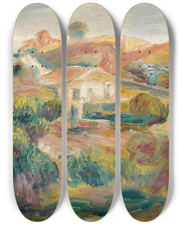 Triptych art skateboard deck of Pierreauguste Renoir Paysage Avec Maisons by Pierre-Auguste Renoir (1841-1919)