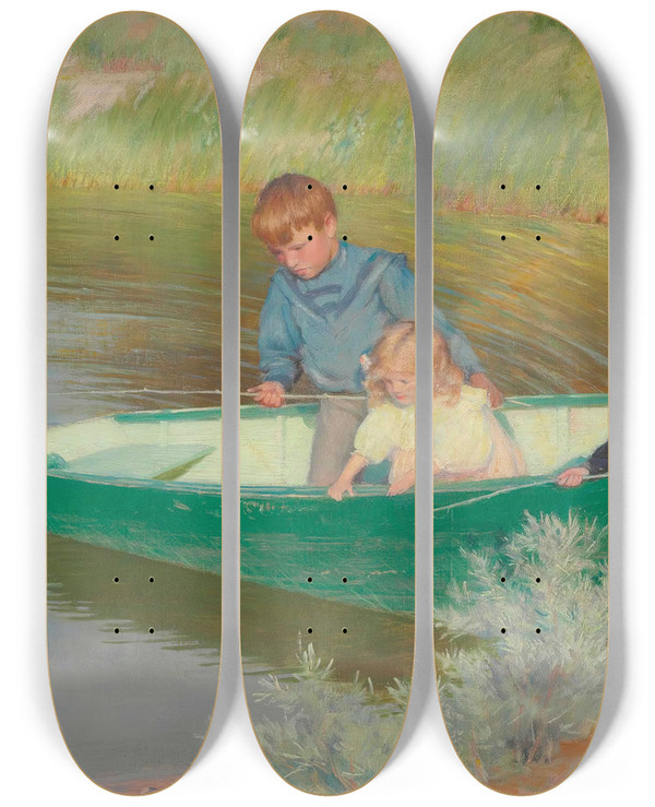 Triptych art skateboard deck of Charles Courtney Curran Great Expectations by Charles Courtney Curran (1861-1942)