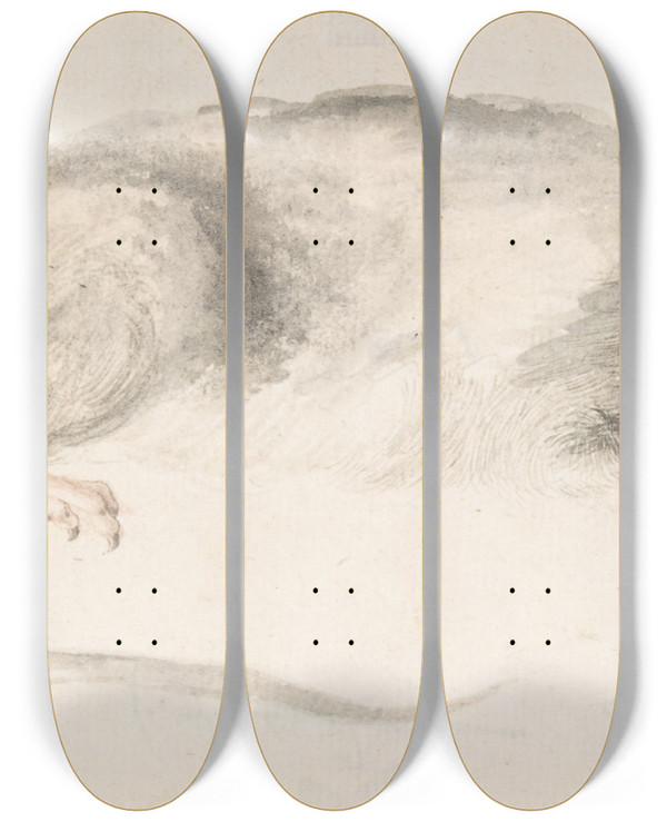 Triptych art skateboard deck of Count Giorgio Durante A Rat Seen In Profile by Count Giorgio Durante (1685-1755)