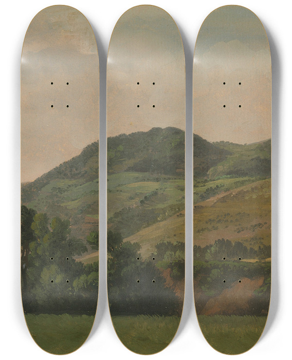 Triptych art skateboard deck of Simon Denis Mountainous Landscape At Tivoli by Simon Denis (1755-1813)