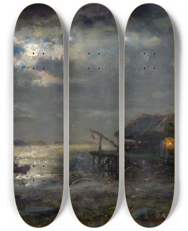 Triptych art skateboard deck of Amaldus Nielsen Mneskinn Kinn_1 by Amaldus Nielsen (1838-1932)