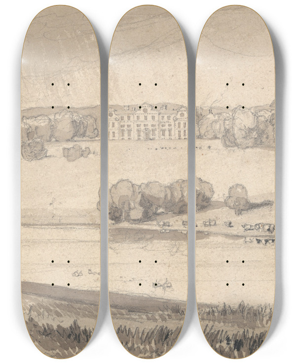Triptych art skateboard deck of John Sell Cotman Raynham Hall Norfolk by John Sell Cotman (1782-1842)