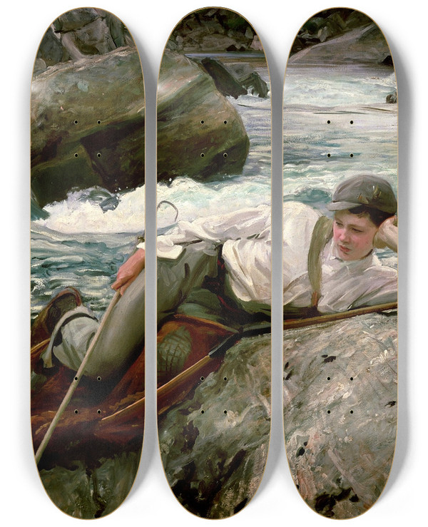 Triptych art skateboard deck of John Singer Sargent On His Holidays Norway by John Singer Sargent (1856-1925)