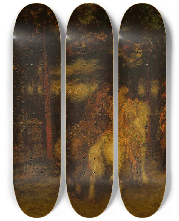 Triptych art skateboard deck of Adolphe Monticelli Landscape With Figures by Adolphe Monticelli (1824-1886)