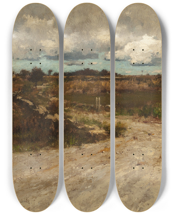 Triptych art skateboard deck of Robert Swain Gifford Path In A Landscape by Robert Swain Gifford (1840-1905)