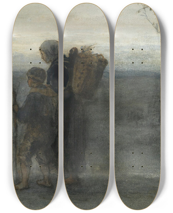 Triptych art skateboard deck of Jozef Israls Homeward Bound by Jozef Israels (1824-1911)