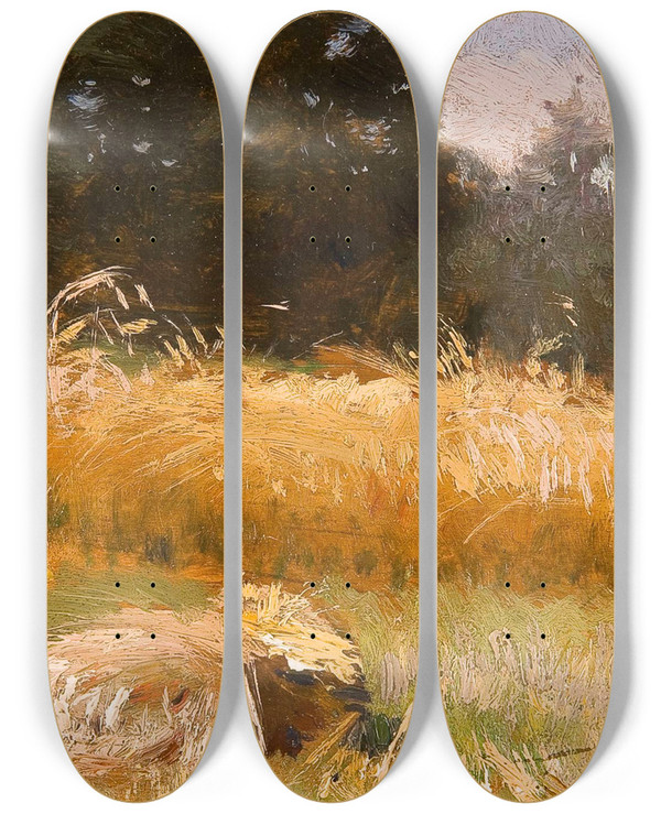 Triptych art skateboard deck of Jan Stanislawski Rye Field by Jan Stanislawski (1860-1907)