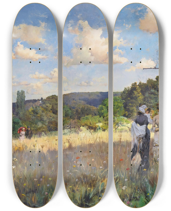 Triptych art skateboard deck of Julius Leblanc Stewart Summer by Julius Leblanc Stewart (1855-1919)