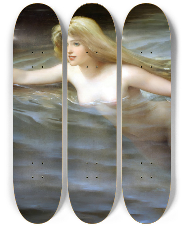 Triptych art skateboard deck of Luis Ricardo Falero A Sea Nymph by Luis Ricardo Falero (1851-1896)