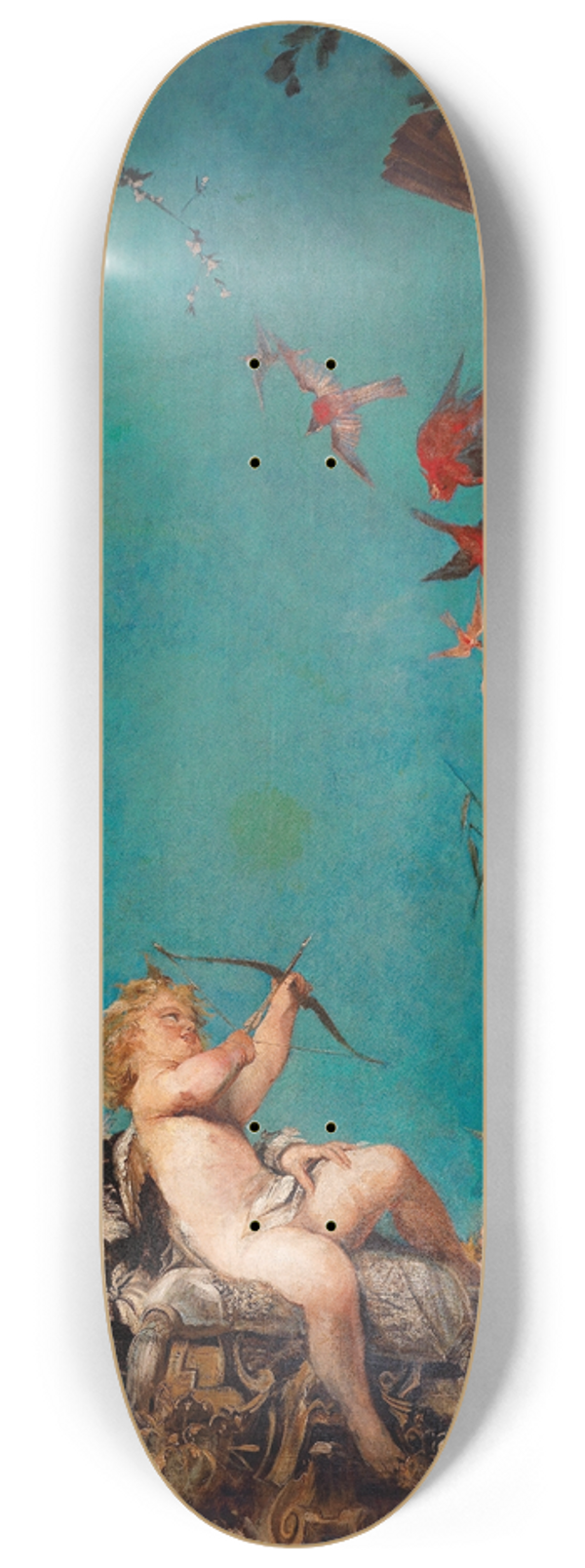 Hans Makart - A Ceiling Painting, Society Lady With Cupid In A Garden Landscape 8.25 inch art skate deck