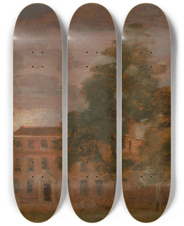 Triptych art skateboard deck of John Constable West Lodge East Bergholt by John Constable (1776-1837)