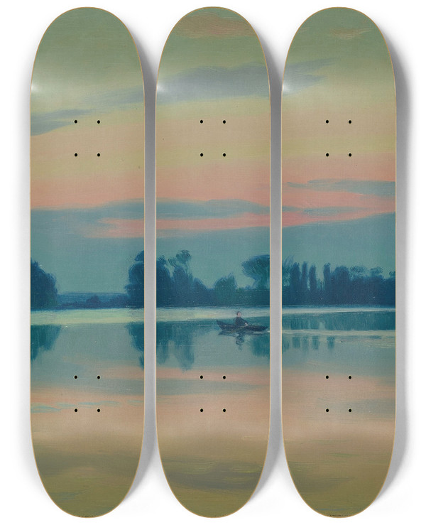 Triptych art skateboard deck of Charles Victor Guilloux Bord De La Rivire by Charles Victor Guilloux
