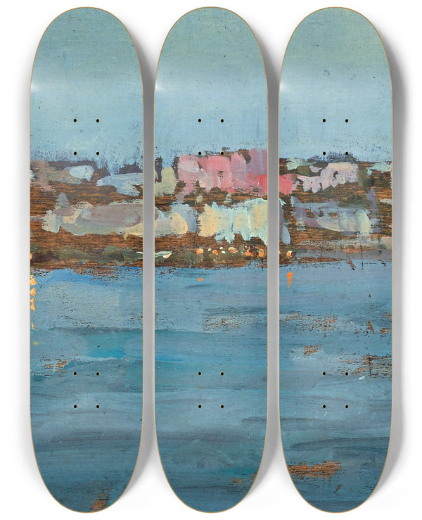 Triptych art skateboard deck of Vincenzo Caprile Chioggia by Vincenzo Caprile (1856-1936)