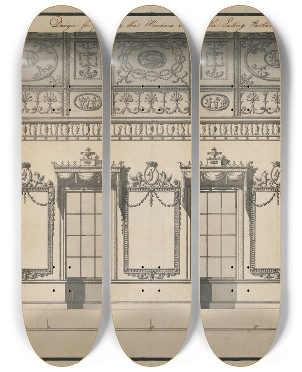 Triptych art skateboard deck of Robert Adam Headfort House Ireland Elevation Of The Eating Parlor_2 by Robert Adam (1728-1792)