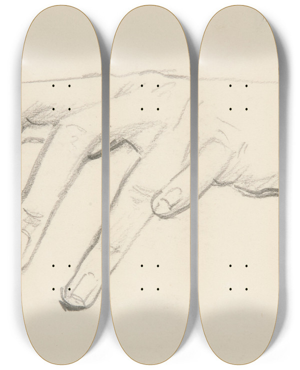 Triptych art skateboard deck of John Singer Sargent Study Of Ahand by John Singer Sargent (1856-1925)