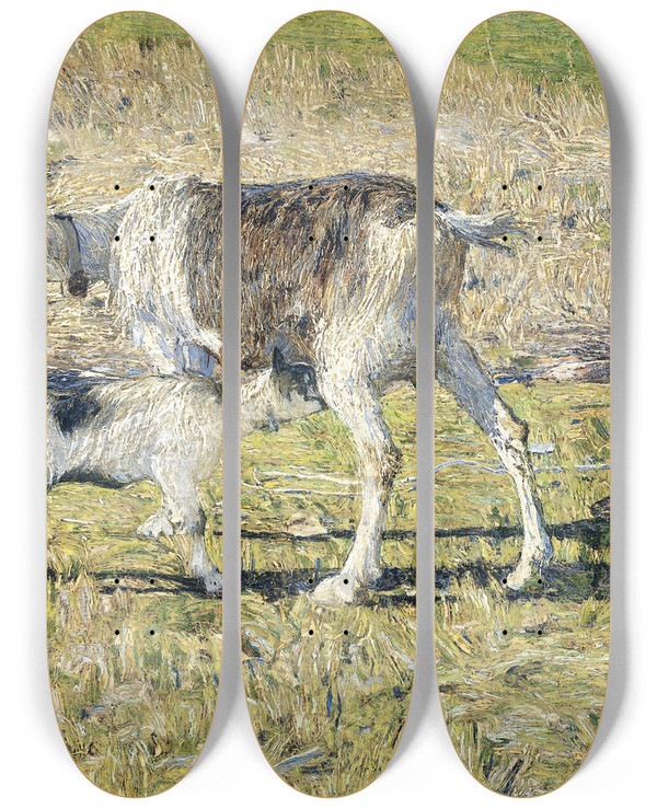 Triptych art skateboard deck of Giovanni Segantini A Goat With Her Kid by Giovanni Segantini (1858-1899)