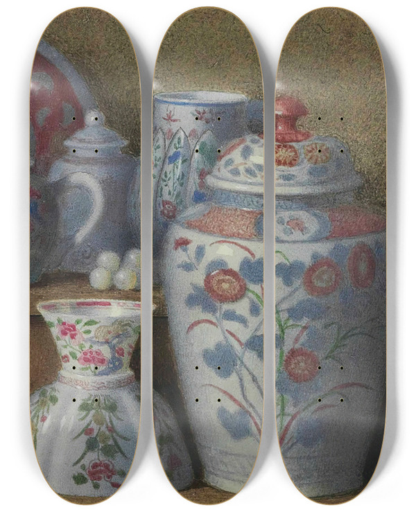 Triptych art skateboard deck of Benjamin Walter Spiers China by Benjamin Walter Spiers (1845-1923)