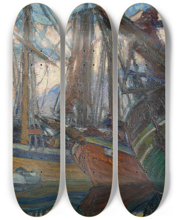 Triptych art skateboard deck of Anna Boberg A Quiet Evening Study From North Norway by Anna Boberg (1864-1935)
