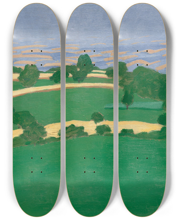 Triptych art skateboard deck of Flix Vallotton Corn Fields by Felix Vallotton (1865-1925)