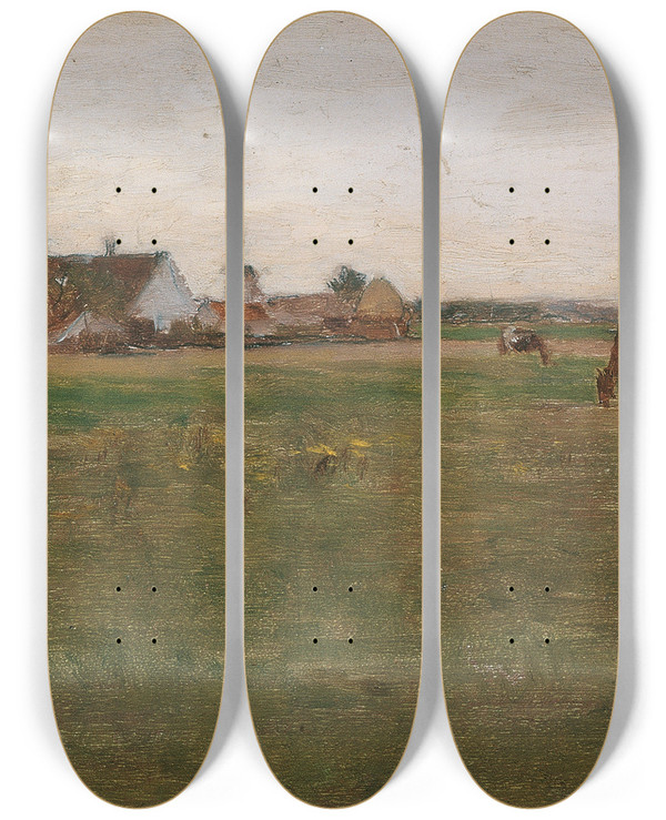 Triptych art skateboard deck of Eugen Jettel Abendlandschaft by Eugen Jettel (1845-1901)