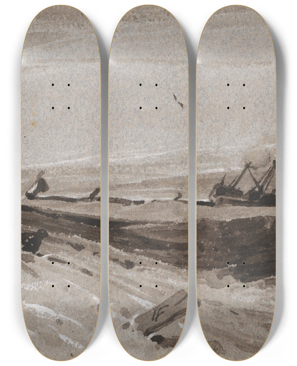 Triptych art skateboard deck of Franois Louis Thomas Francia A Stormy Sea Evening by Francois Louis Thomas Francia (1772-1839)