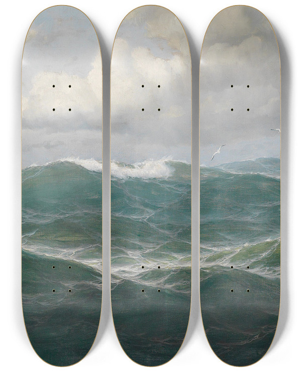 Triptych art skateboard deck of Max Jensen Bewegte See by Max Jensen (1860-1907)