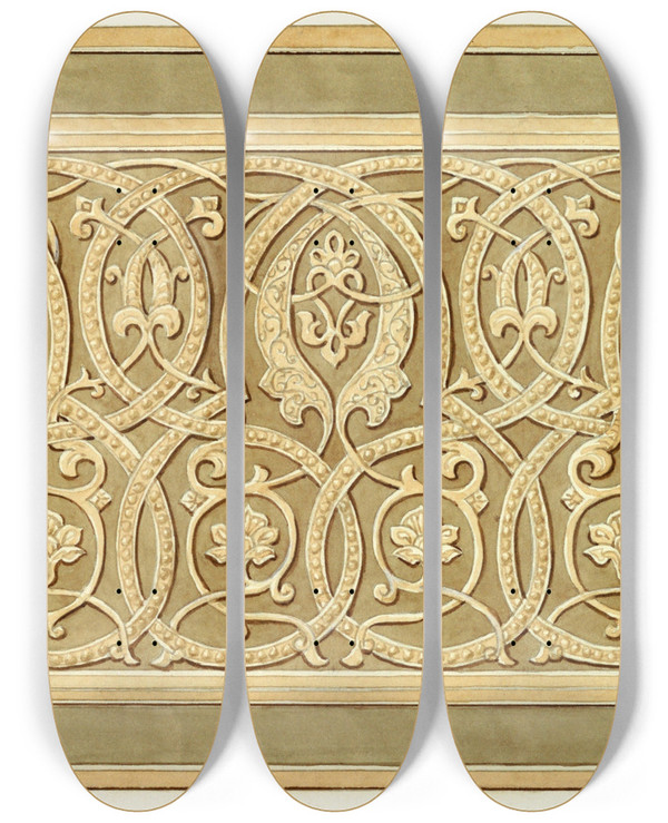 Triptych art skateboard deck of Elizabeth A Nedwill Arabian Ornament Ii by Elizabeth A Nedwill (19-)