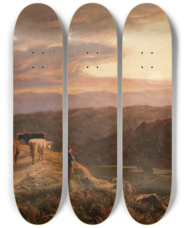 Triptych art skateboard deck of Sidney Richard Percy The Highland Pass by Sidney Richard Percy (1821-1886)