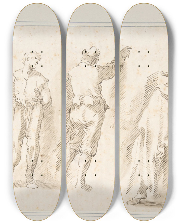 Triptych art skateboard deck of Domenico Gargiulo Figure Studies Two Standing And Two Seated Men by Domenico Gargiulo (1609-1675)